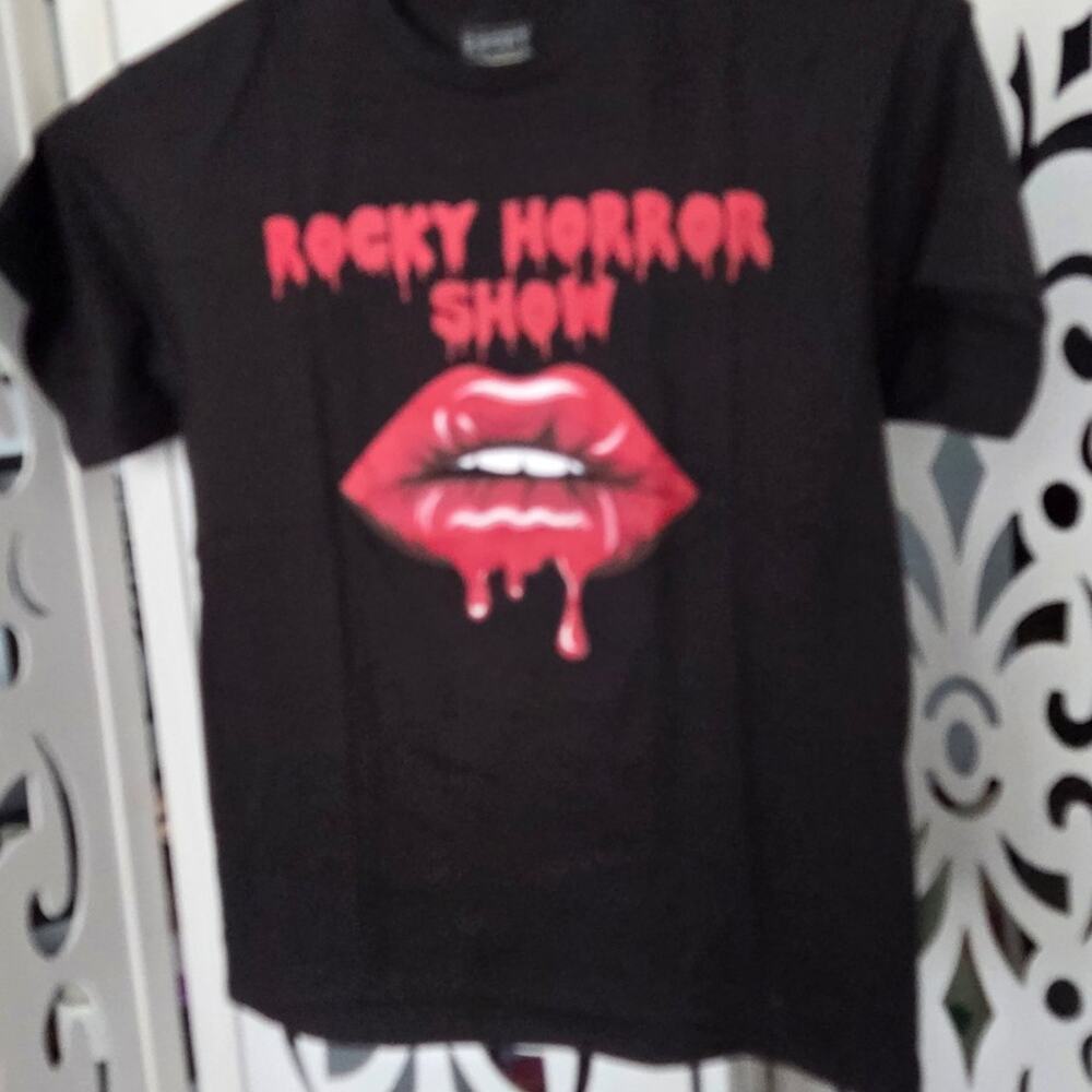 Rocky Horror Show Tim Curry T Shirt Large Red Lips Black Graphic Tee NWOT Goth
